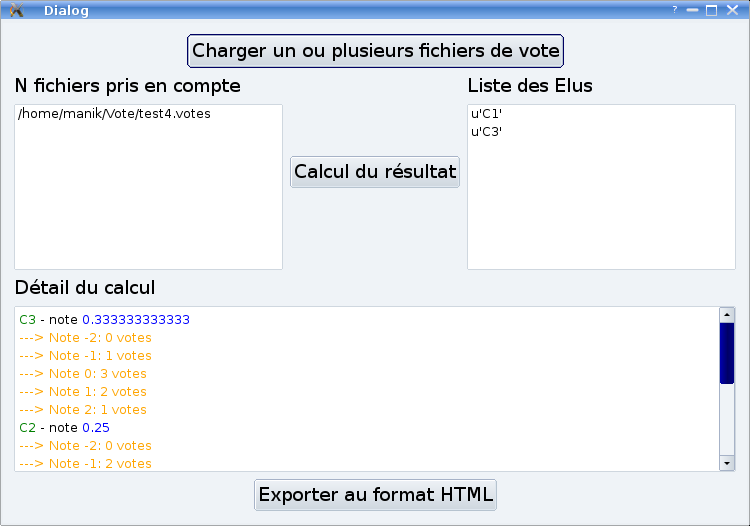 Interface de calcul du résultat